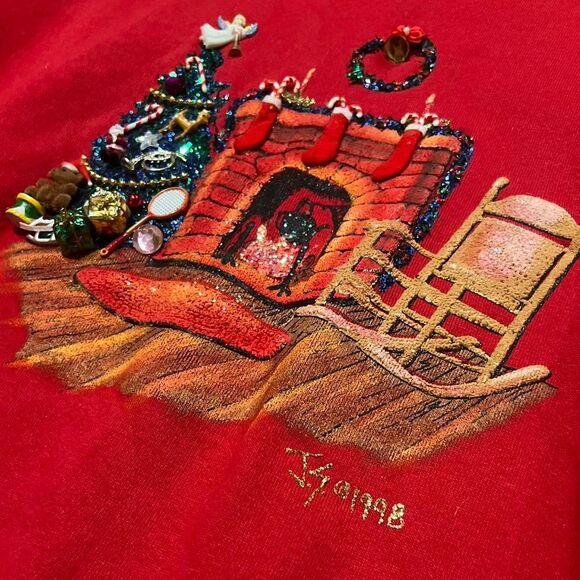Vintage 90’s Made in USA Cotton Nostalgic 3D Embellished Christmas Crewneck. XXL - Picture 3 of 5